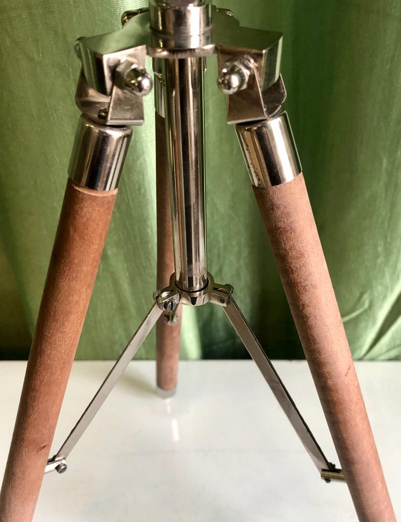 Brass Binocular with Brown Leather Wrap and Matching Tripod Stand view 5