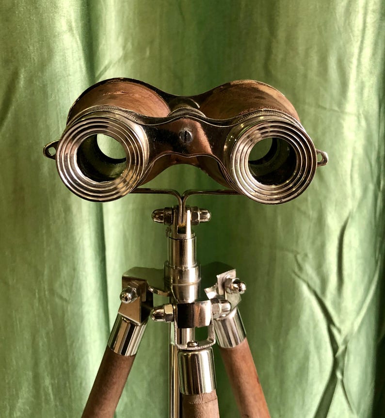 Brass Binocular with Brown Leather Wrap and Matching Tripod Stand view 6