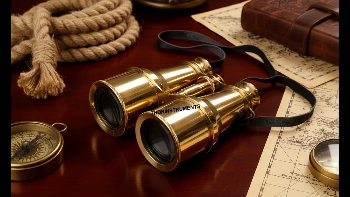 Polished Brass Marine Binocular with Black Leather Belt view 2