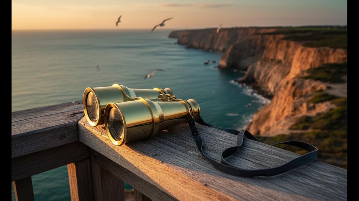 Polished Brass Marine Binocular with Black Leather Belt view 3