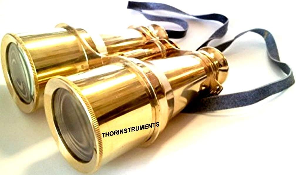 Polished Brass Marine Binocular with Black Leather Belt view 7