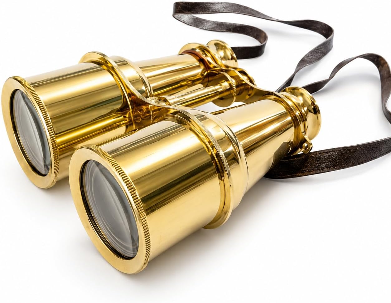 Polished Brass Marine Binocular with Black Leather Belt view 8