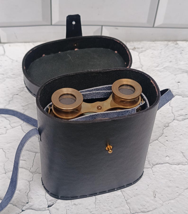 Mother-of-Pearl Brass Binocular with Black Leather Case and Belt view 4
