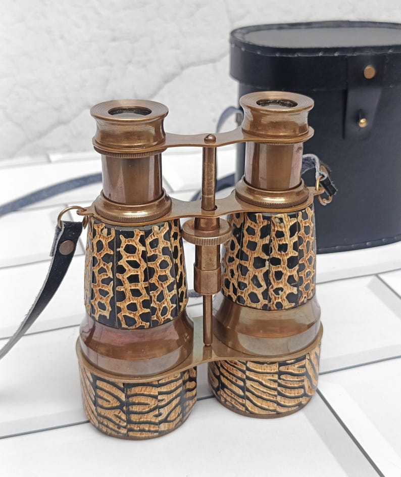 Mother-of-Pearl Brass Binocular with Black Leather Case and Belt view 5