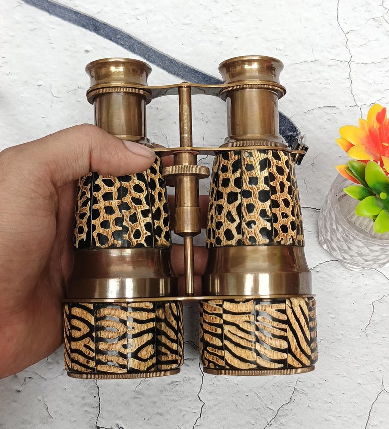 Mother-of-Pearl Brass Binocular with Black Leather Case and Belt view 6