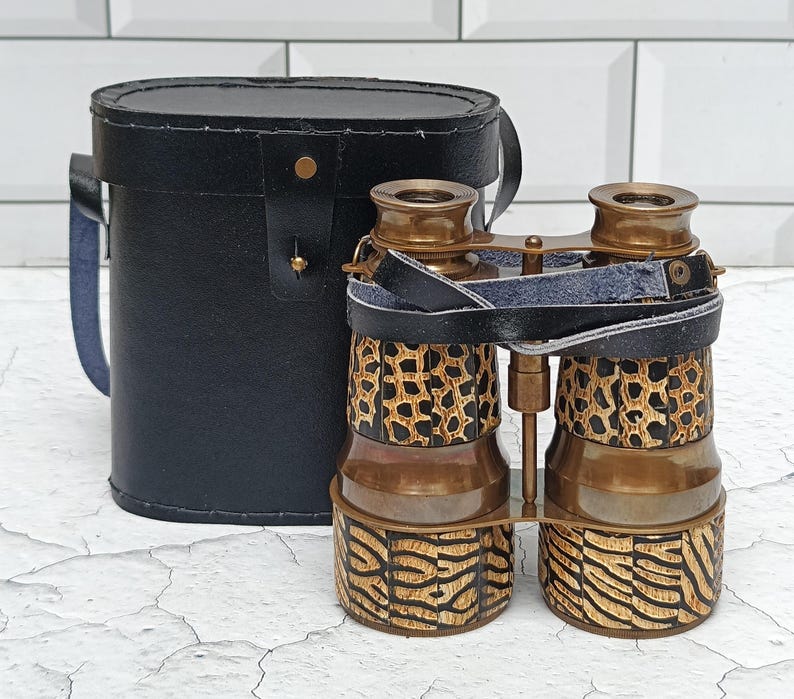 Mother-of-Pearl Brass Binocular with Black Leather Case and Belt view 7