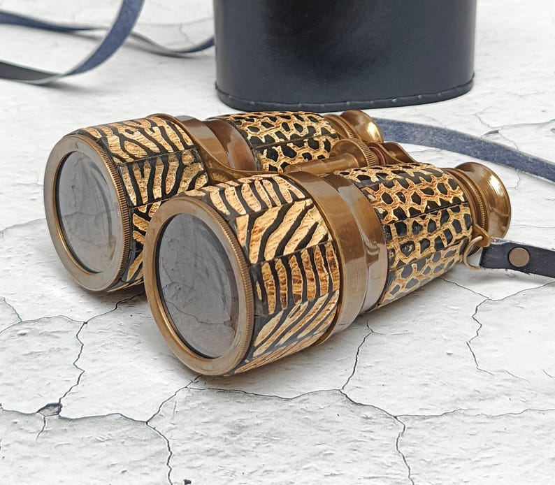 Mother-of-Pearl Brass Binocular with Black Leather Case and Belt view 9
