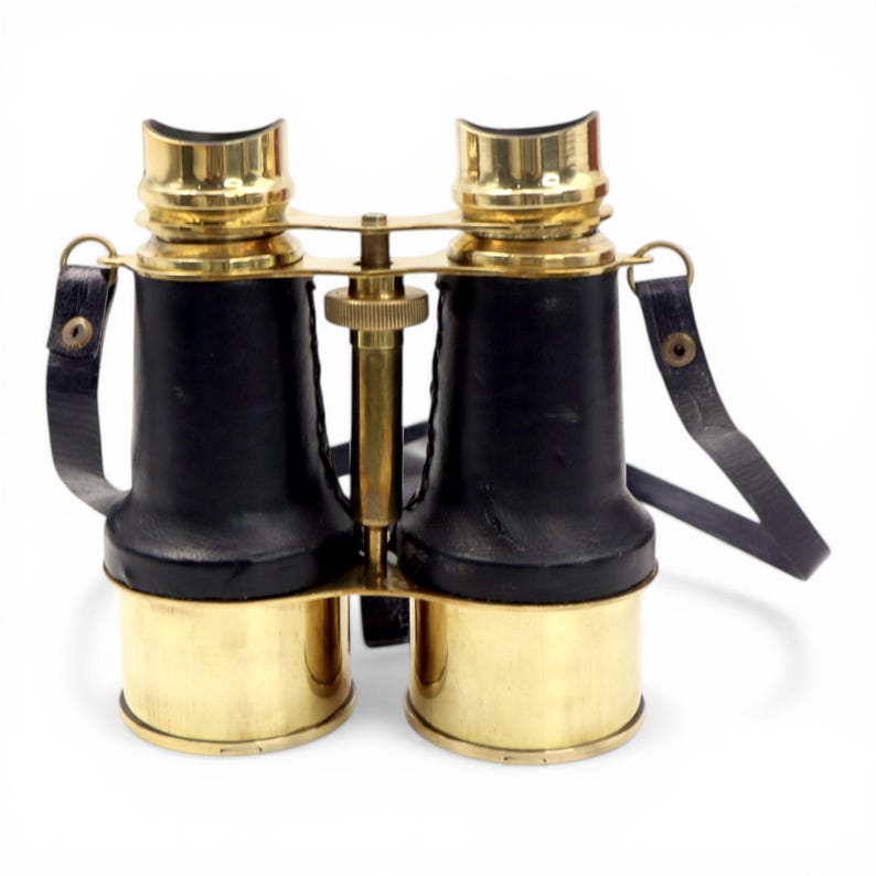 Black Leather Wrapped Brass Binocular with Red Leather Case view 4
