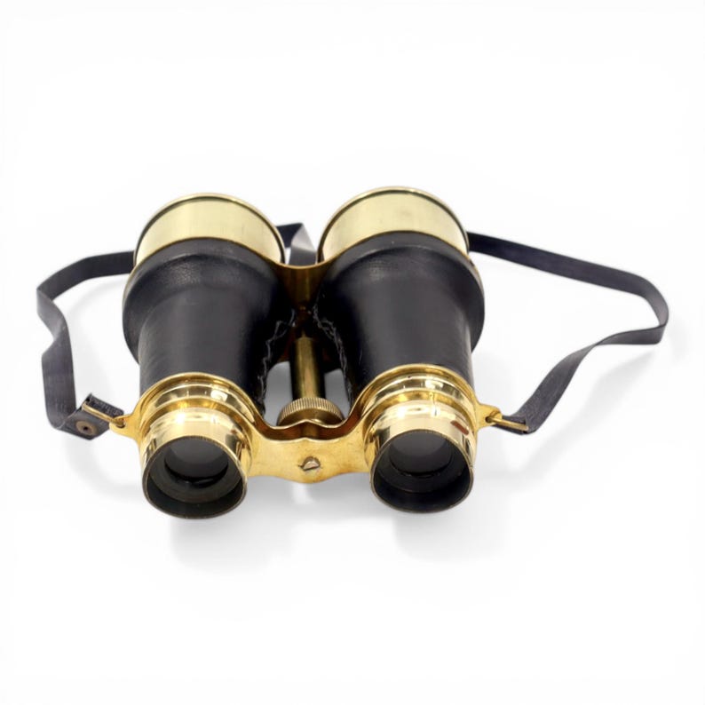 Black Leather Wrapped Brass Binocular with Red Leather Case view 9
