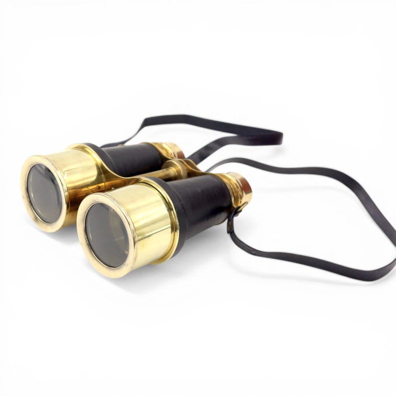 Black Leather Wrapped Brass Binocular with Red Leather Case view 11