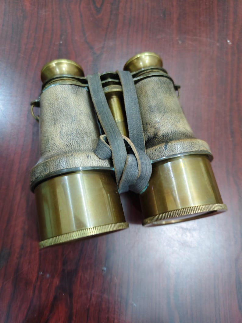 Antique Brass Binocular with Grey Buffed Leather Wrap and Belt view 2
