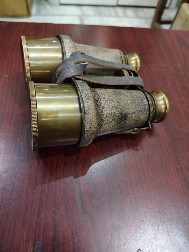 Antique Brass Binocular with Grey Buffed Leather Wrap and Belt view 3