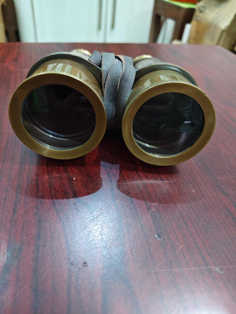 Antique Brass Binocular with Grey Buffed Leather Wrap and Belt view 8