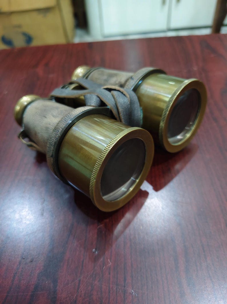 Antique Brass Binocular with Grey Buffed Leather Wrap and Belt view 10