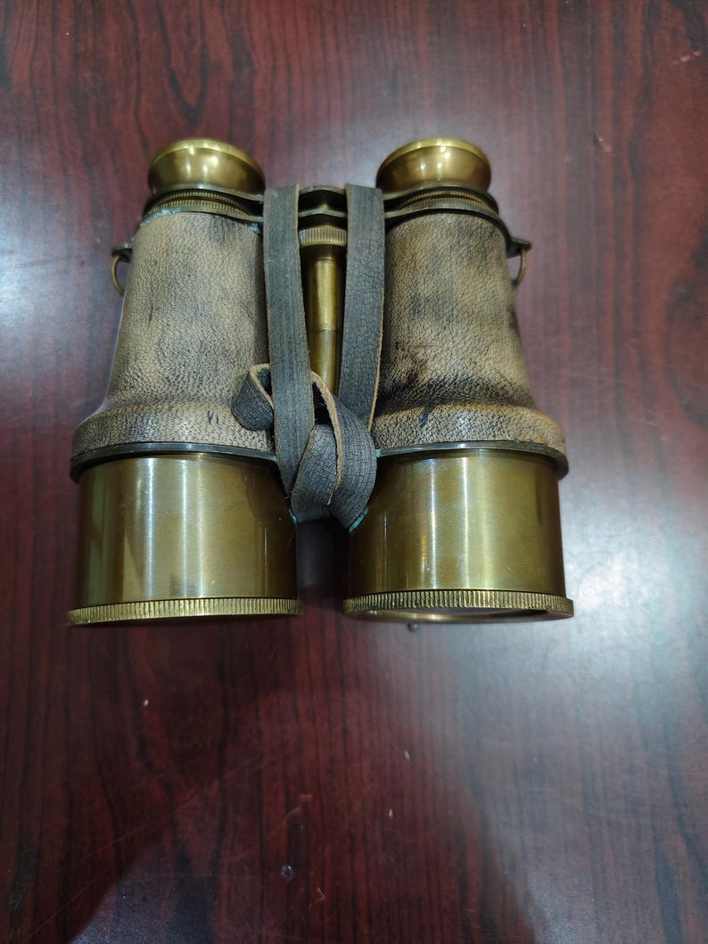 Antique Brass Binocular with Grey Buffed Leather Wrap and Belt view 11