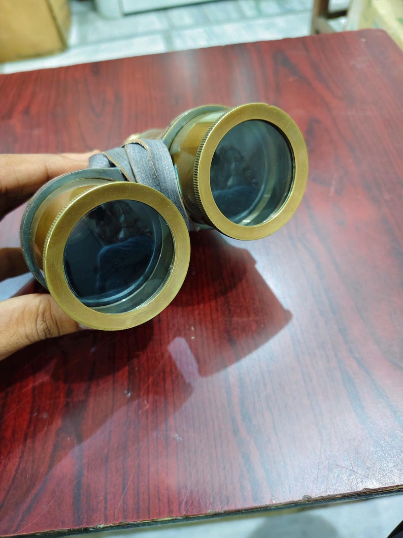 Antique Brass Binocular with Grey Buffed Leather Wrap and Belt view 12