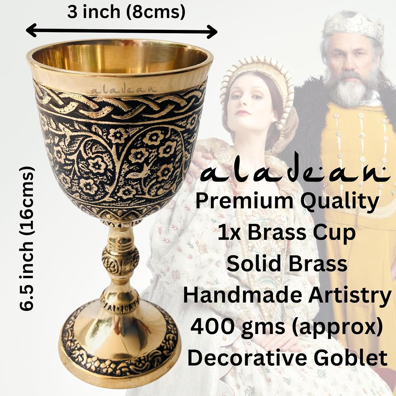 Solid Brass Goblet with Nordic Czar Embossed Design view 2