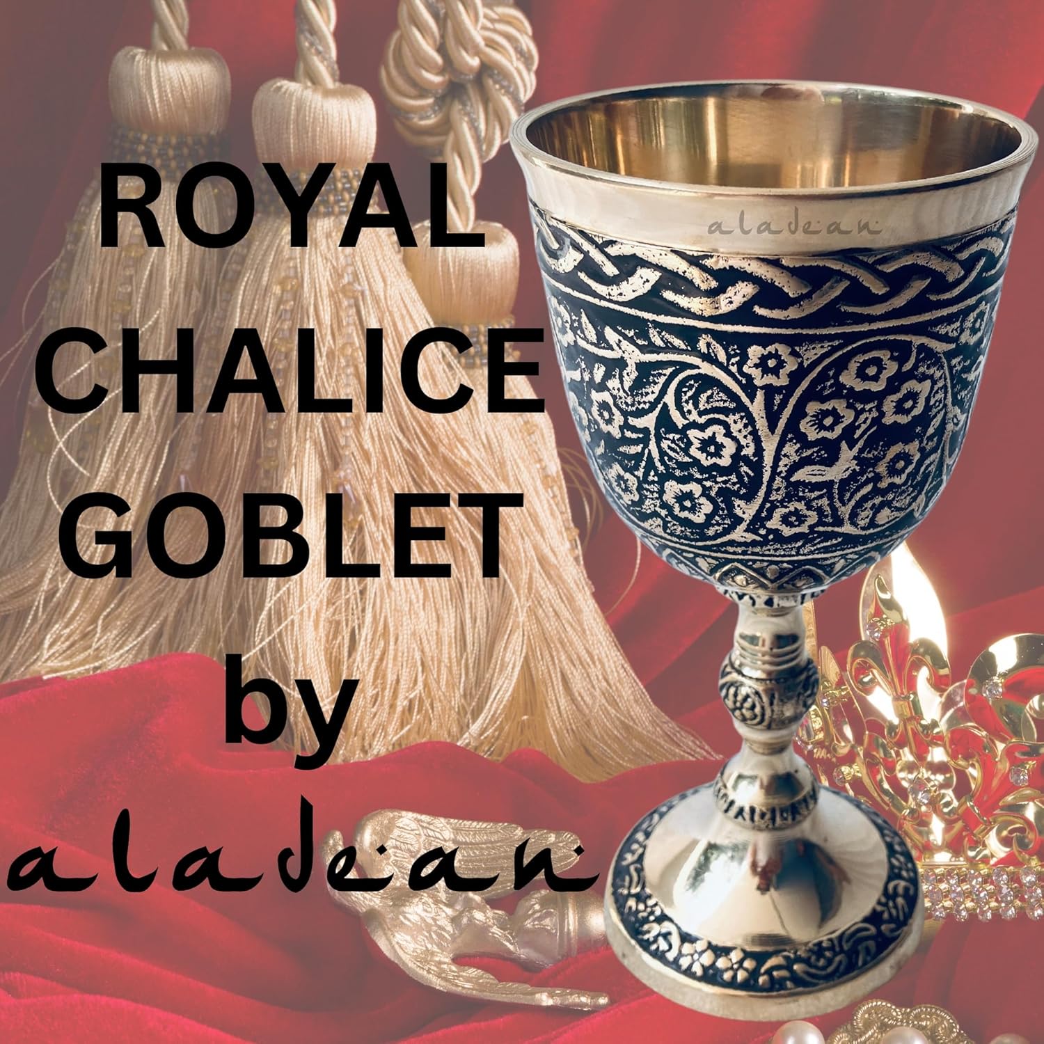 Solid Brass Goblet with Nordic Czar Embossed Design view 3