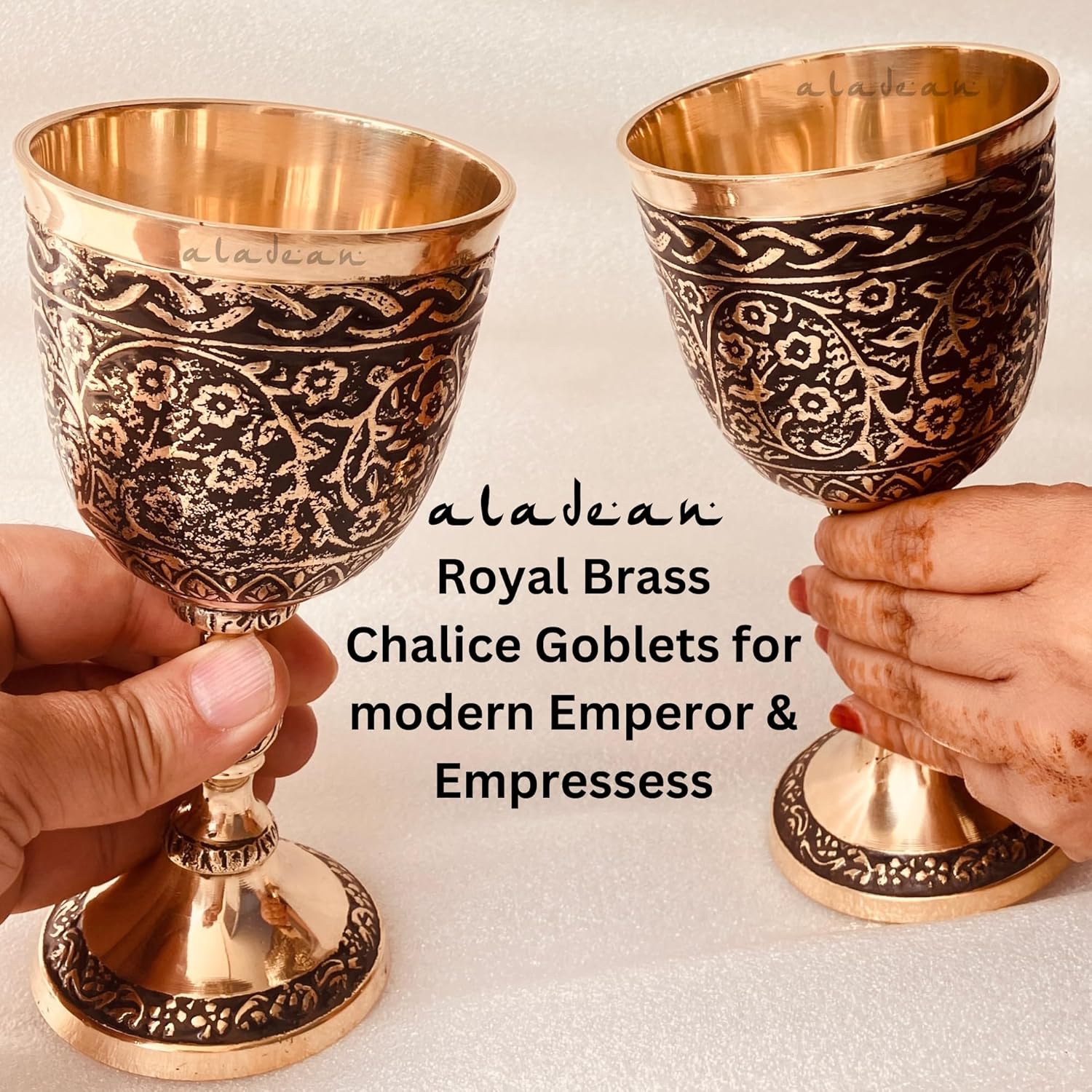 Solid Brass Goblet with Nordic Czar Embossed Design view 5