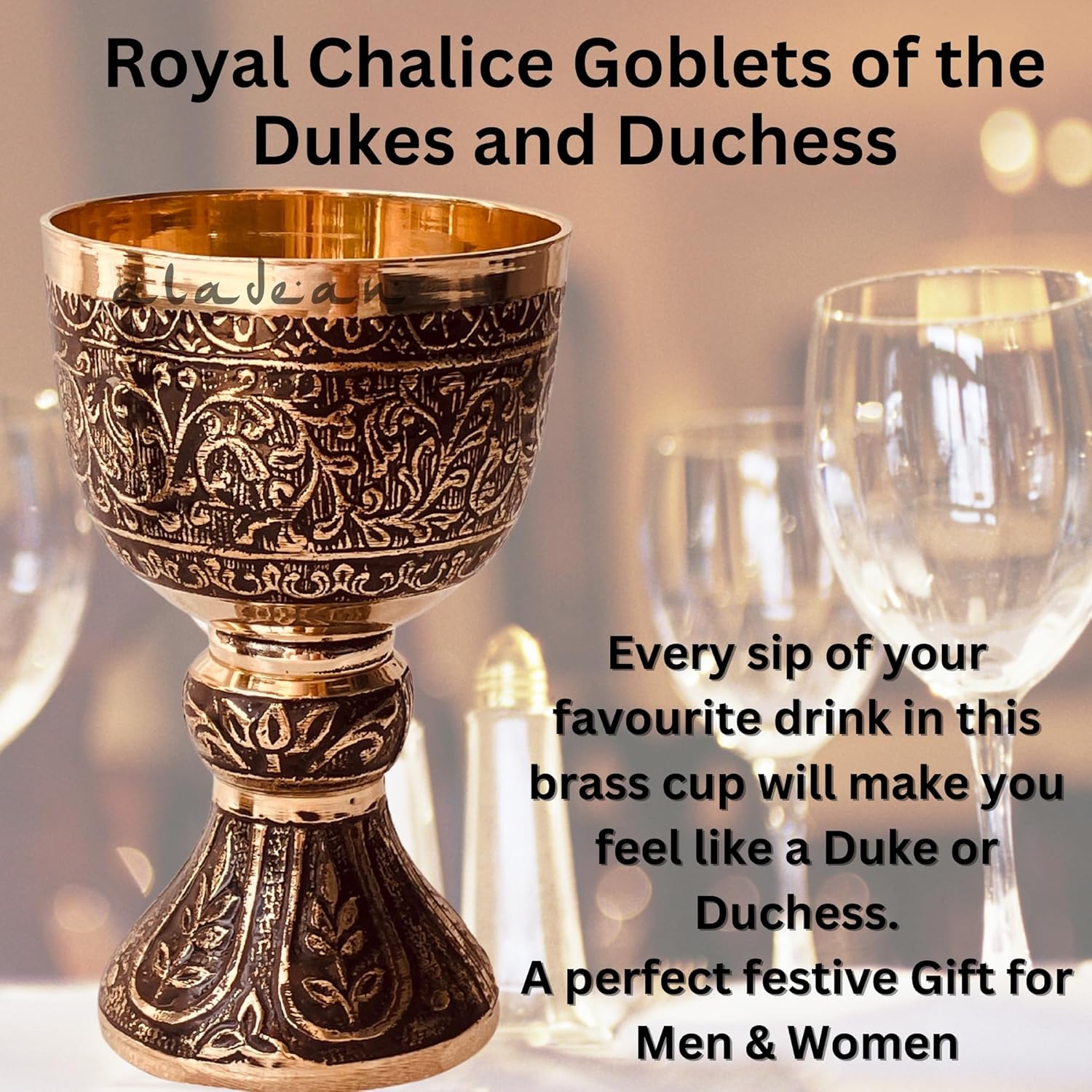 Solid Brass Goblet with Duke Embossed Design view 4