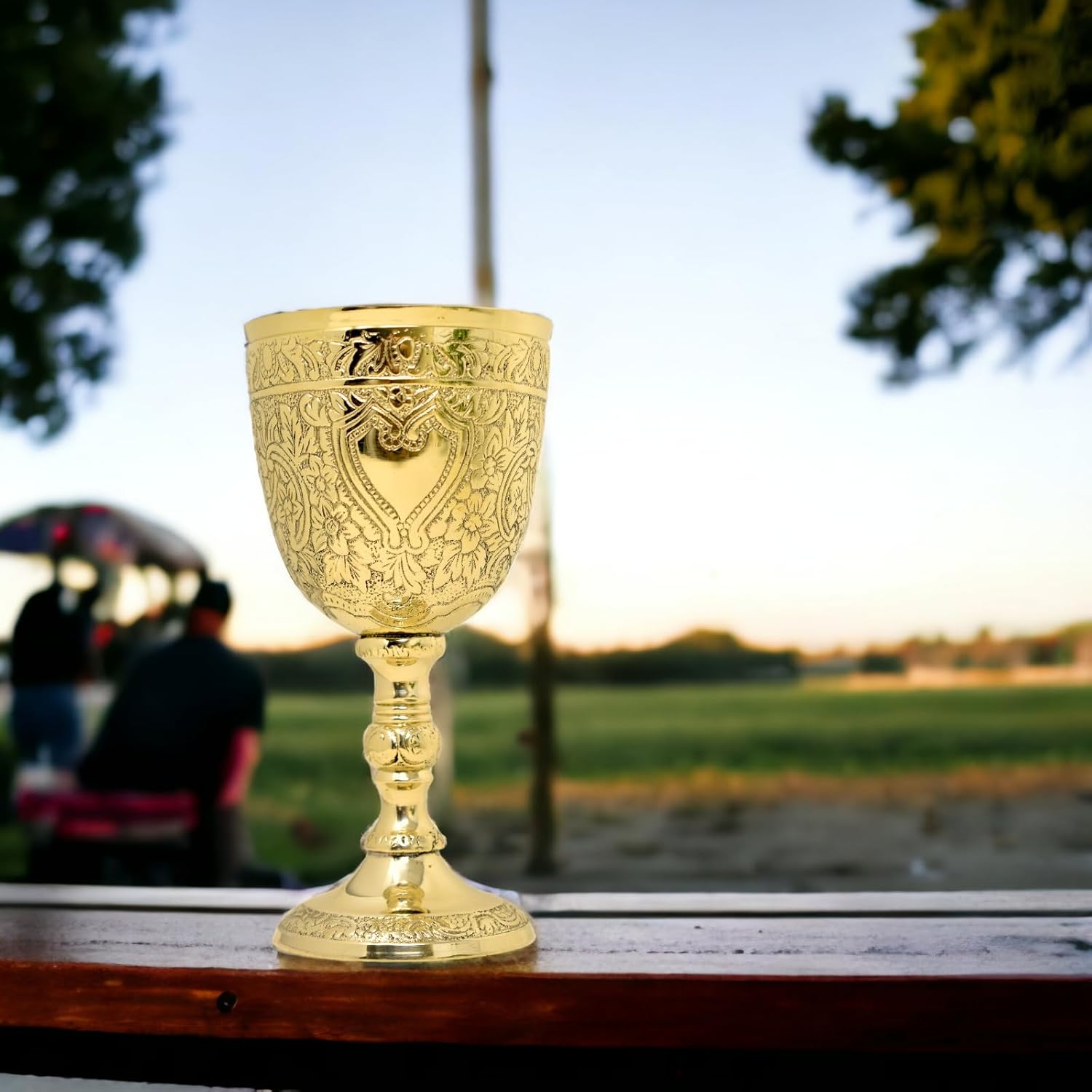Solid Brass Roman Embossed Goblet Set of Three view 5