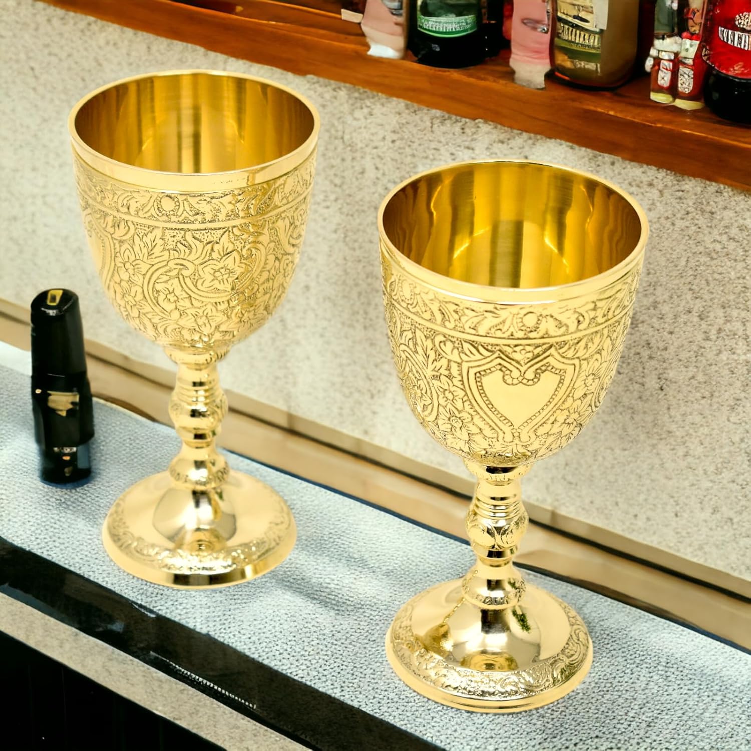 Solid Brass Roman Embossed Goblet Set of Three view 6