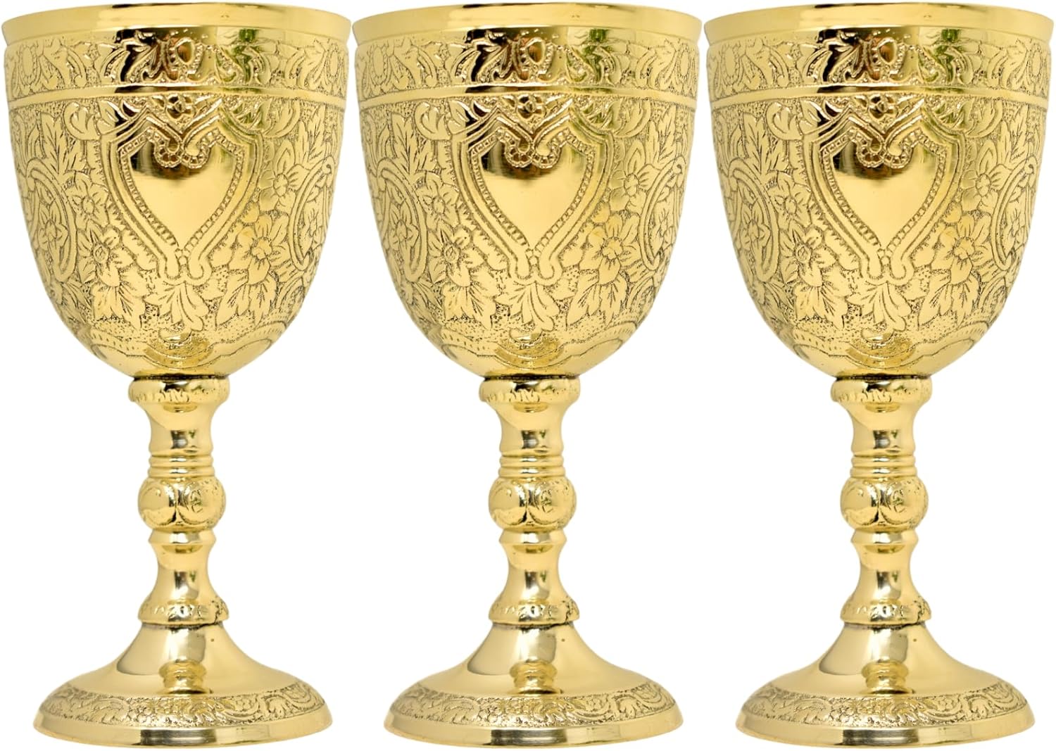 Solid Brass Roman Embossed Goblet Set of Three view 7