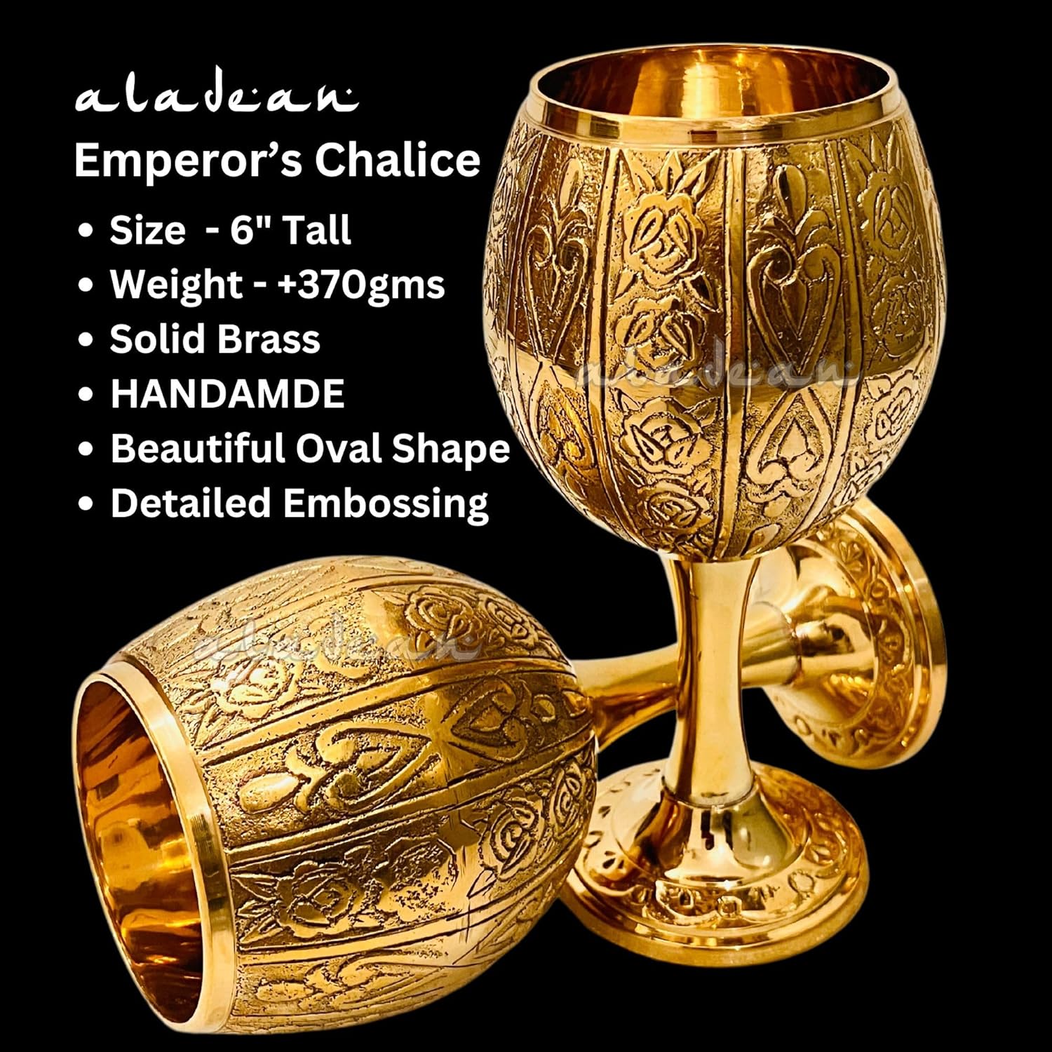 Solid Brass Goblet with Emperor Gothic Embossing view 3