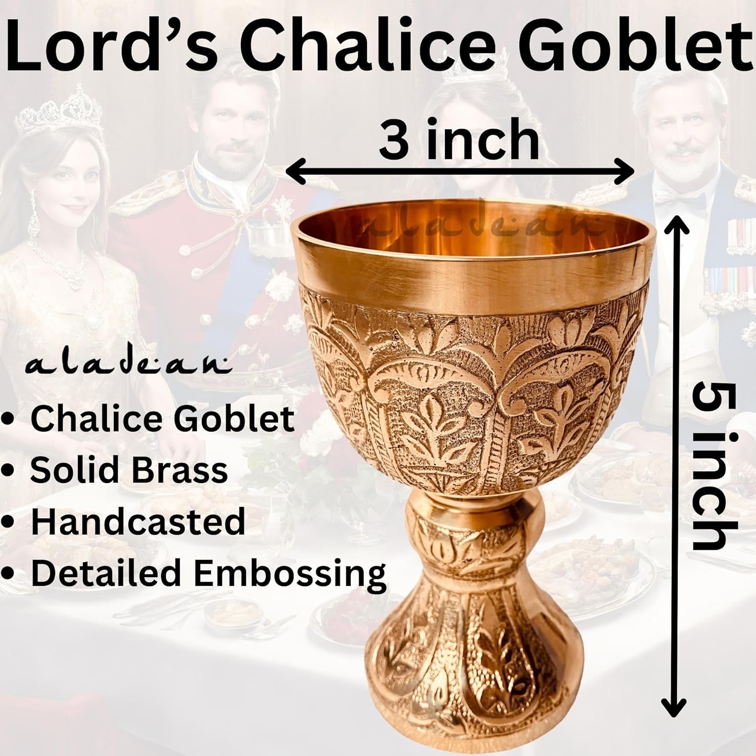 Solid Brass Goblet with Lord's Floral Embossing view 2