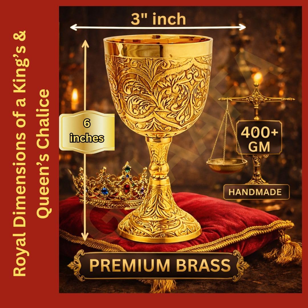 Handmade Brass Chalice with King & Queen Norse Embossing view 3