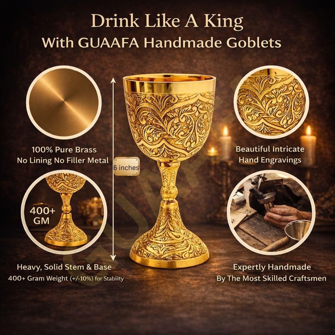 Handmade Brass Chalice with King & Queen Norse Embossing view 4