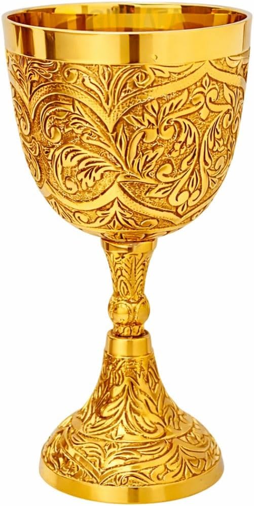 Handmade Brass Chalice with King & Queen Norse Embossing view 7