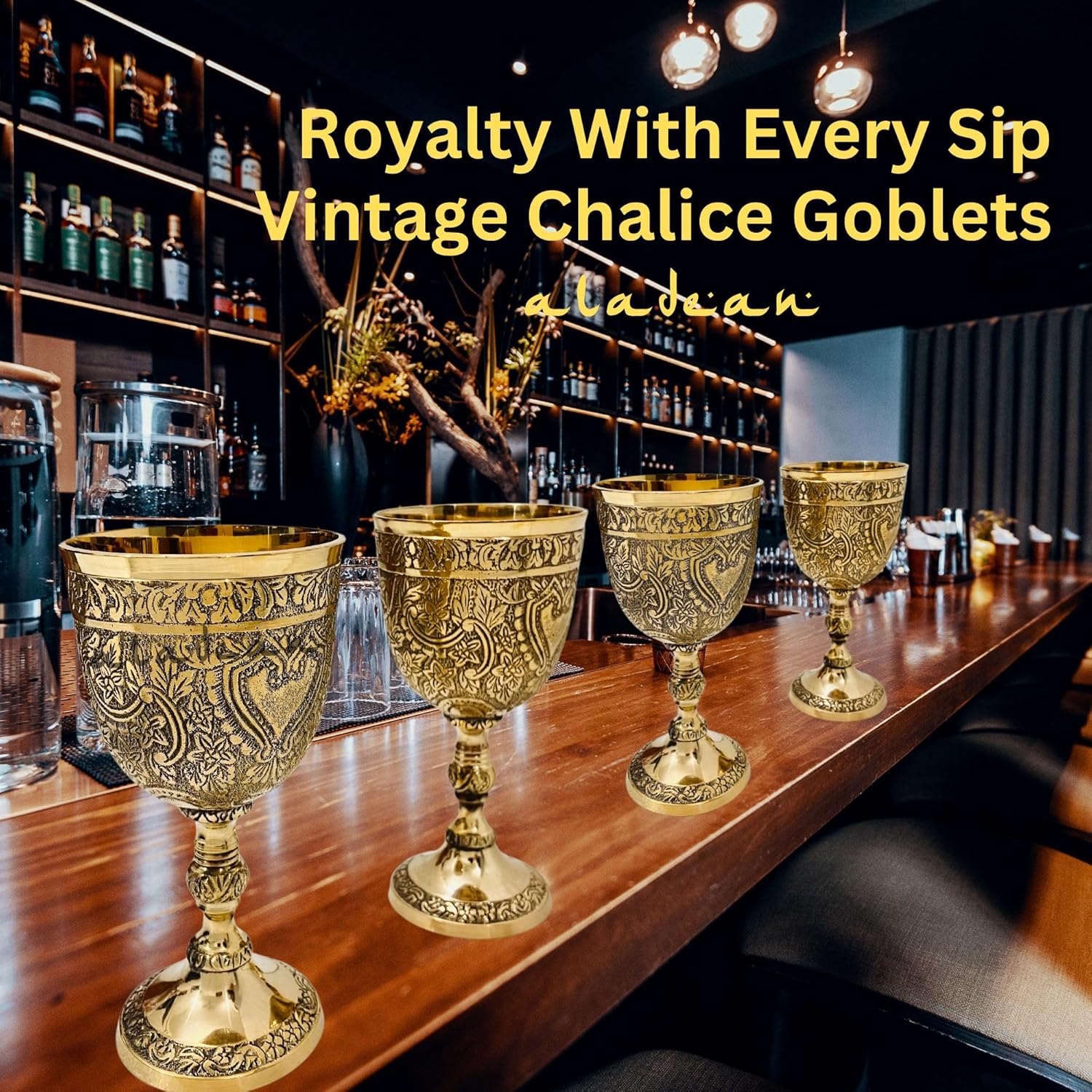 Solid Brass Goblet with Roman Embossed Design view 2