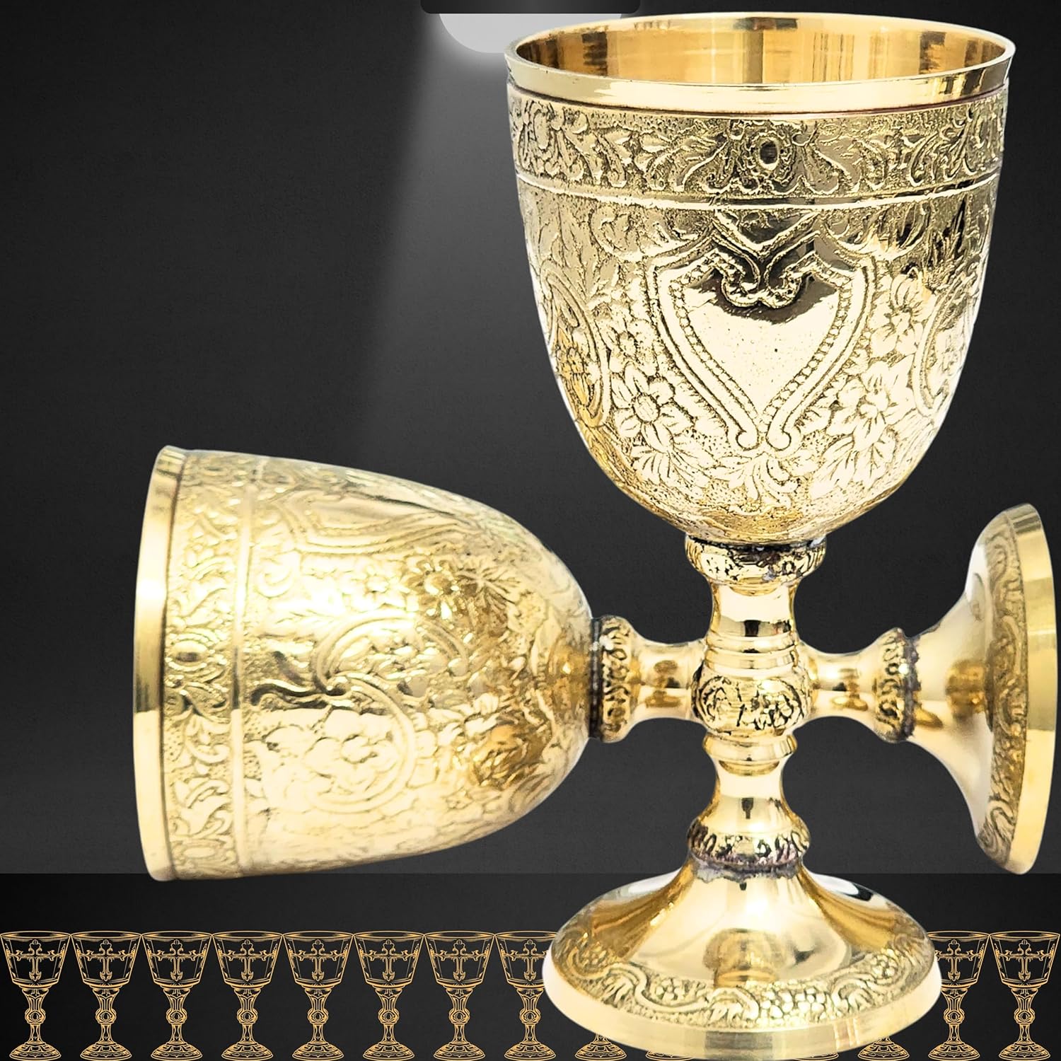 Solid Brass Medieval Goblet with Gothic Embossing view 6