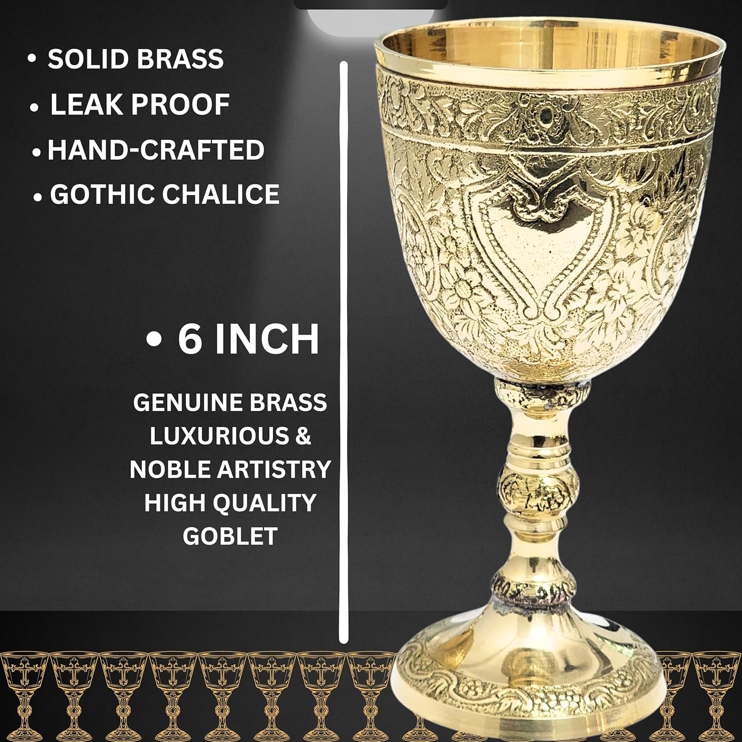 Solid Brass Medieval Goblet with Gothic Embossing view 7