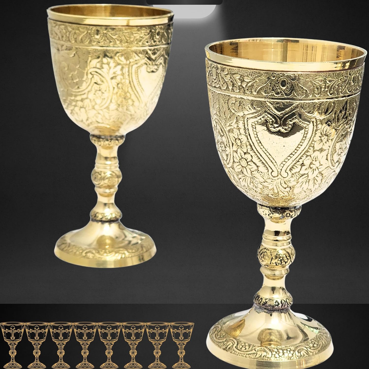 Solid Brass Medieval Goblet with Gothic Embossing view 9