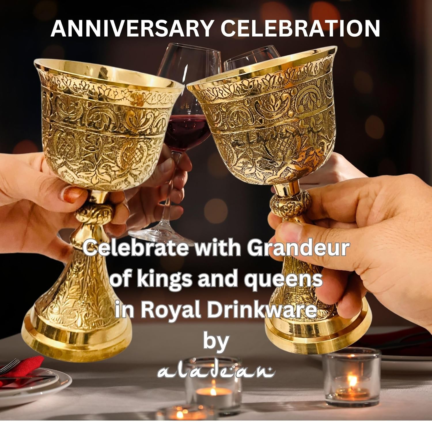Embossed Brass Goblet with King Floral Design view 4
