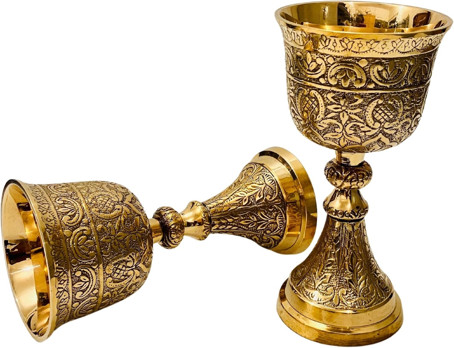 Embossed Brass Goblet with King Floral Design view 6