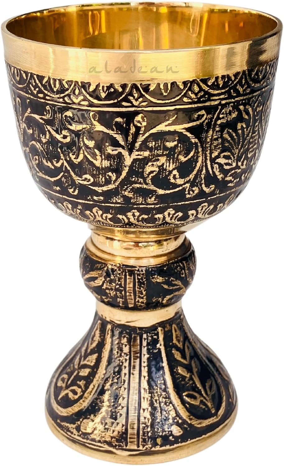 Embossed Brass Goblet with King Floral Design view 11