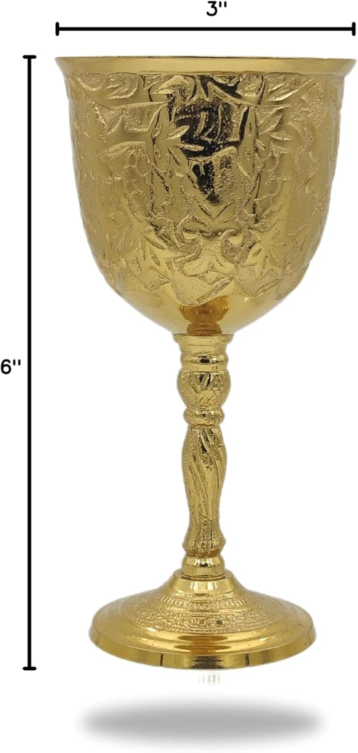 Gold Plated Brass Goblet with Blue Stone Accents view 3