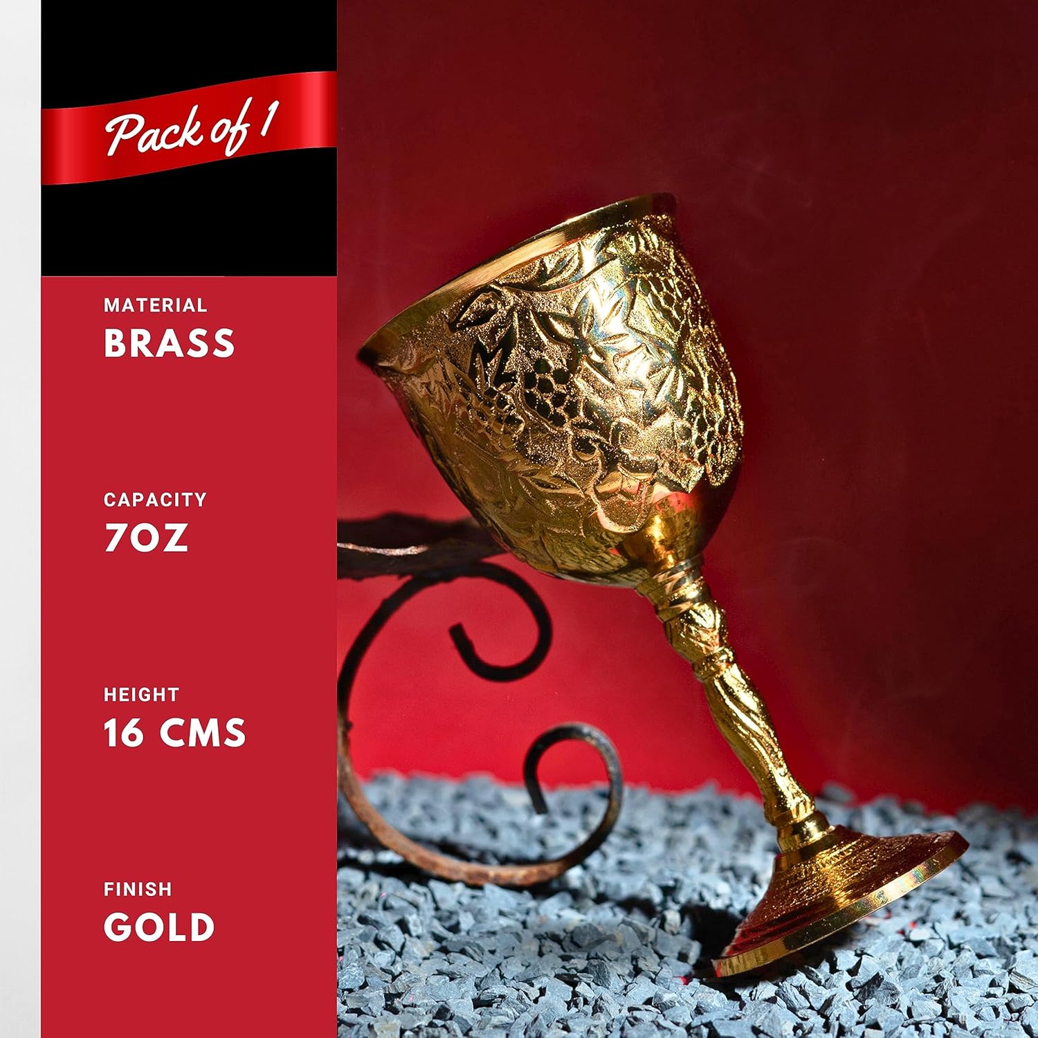 Gold Plated Brass Goblet with Blue Stone Accents view 4