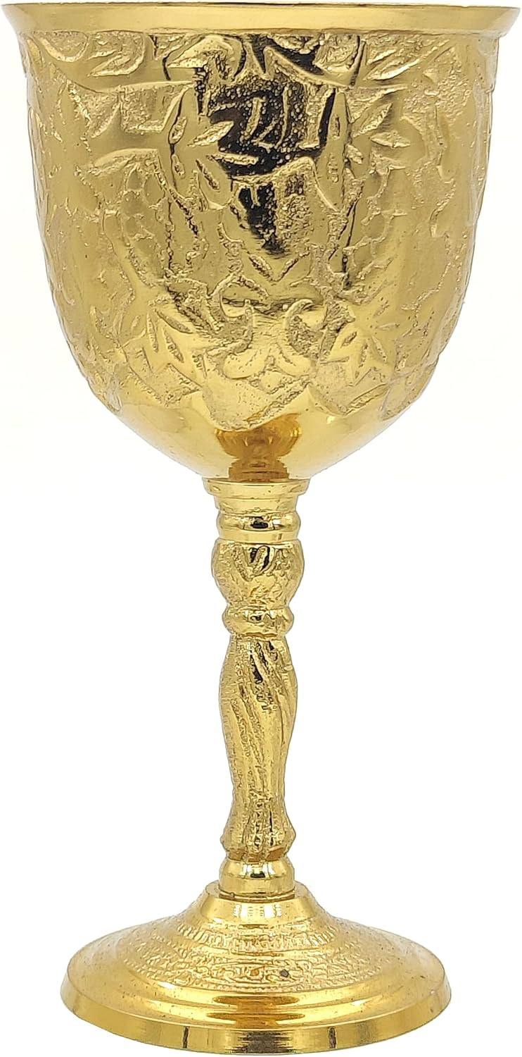 Gold Plated Brass Goblet with Blue Stone Accents view 5