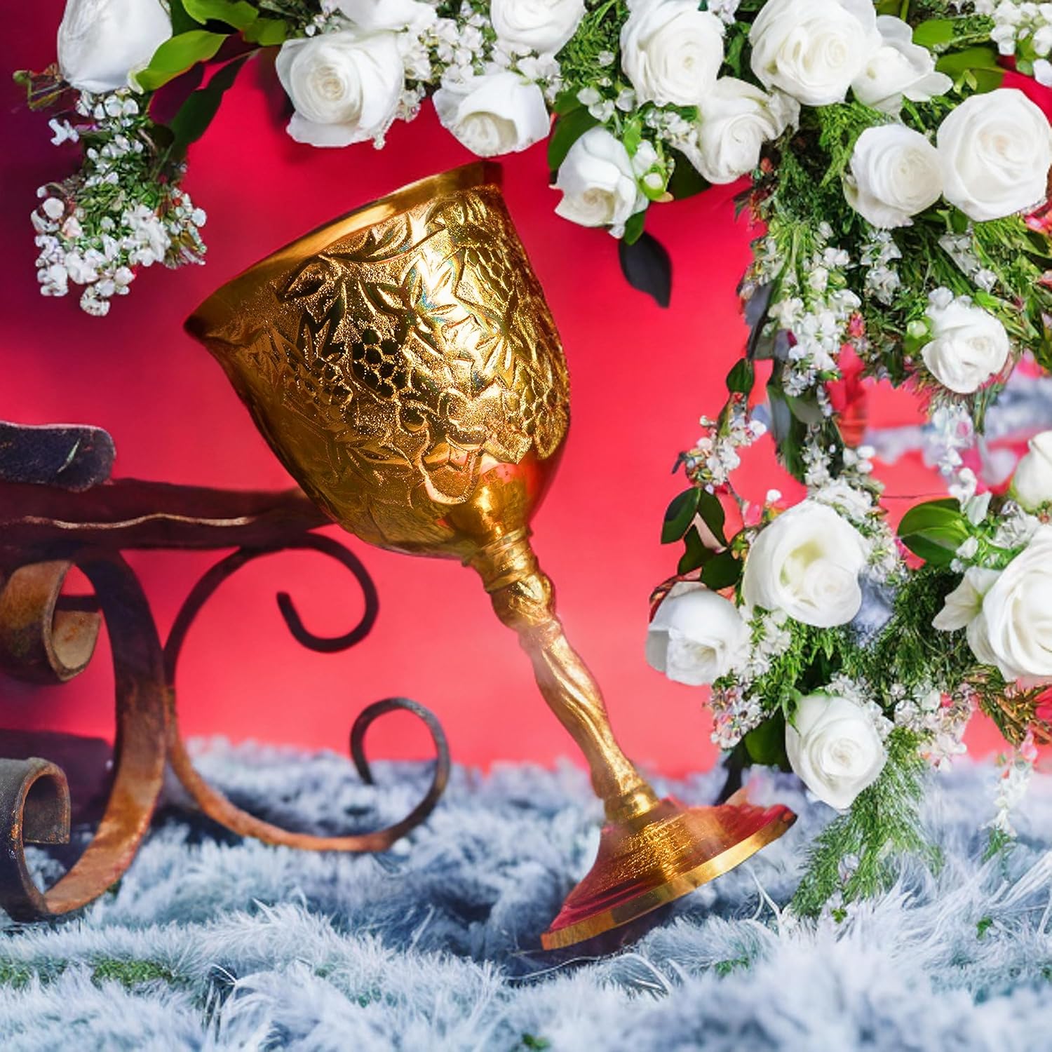 Gold Plated Brass Goblet with Blue Stone Accents view 7