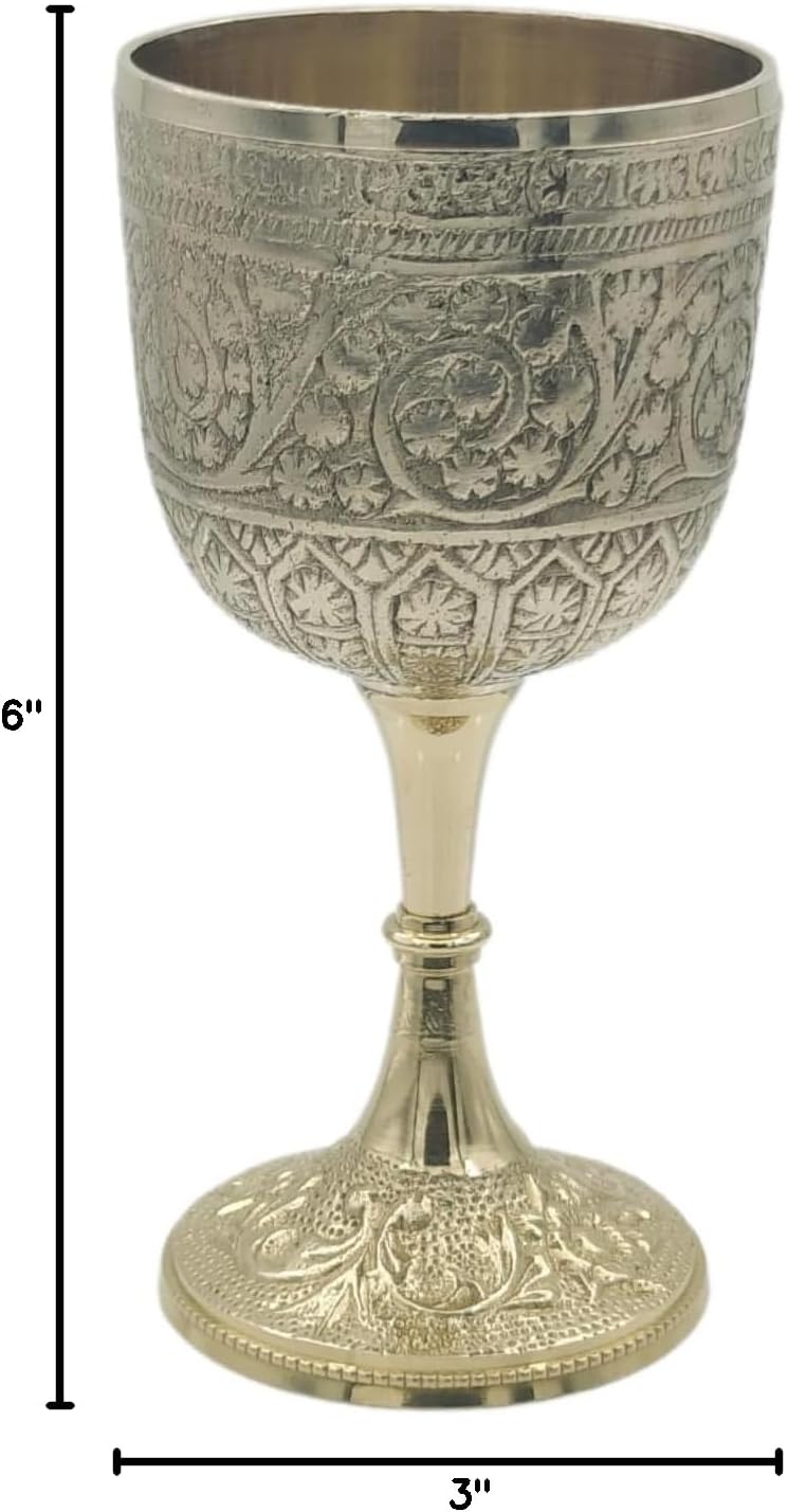 Embossed Brass Goblet with Lush Floral Romantic Finish view 3