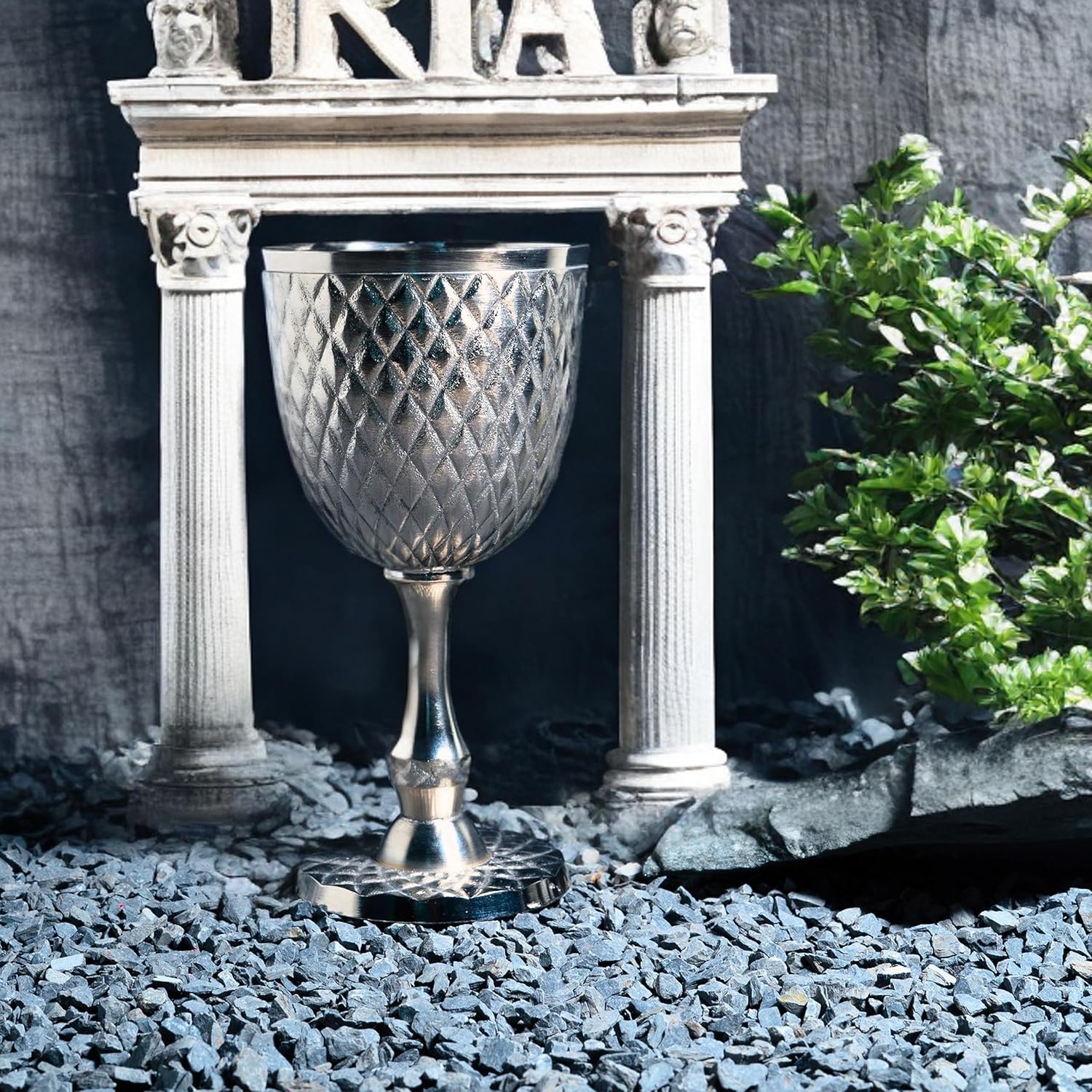 Embossed Brass Goblet with Silver Antique Finish view 2