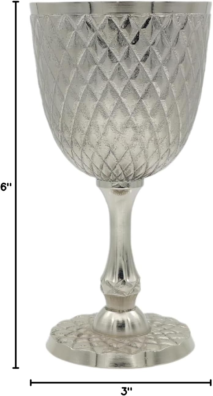 Embossed Brass Goblet with Silver Antique Finish view 3