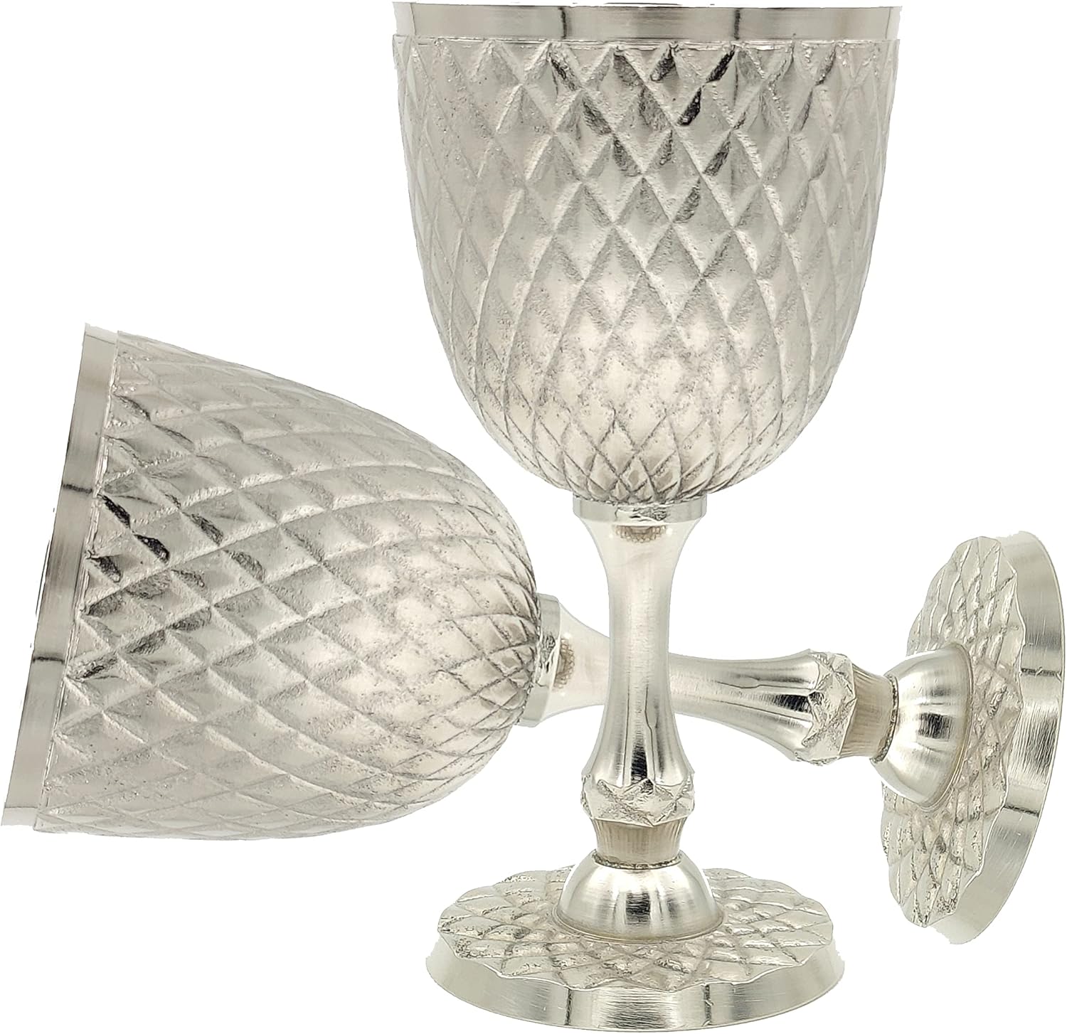 Embossed Brass Goblet with Silver Antique Finish view 9