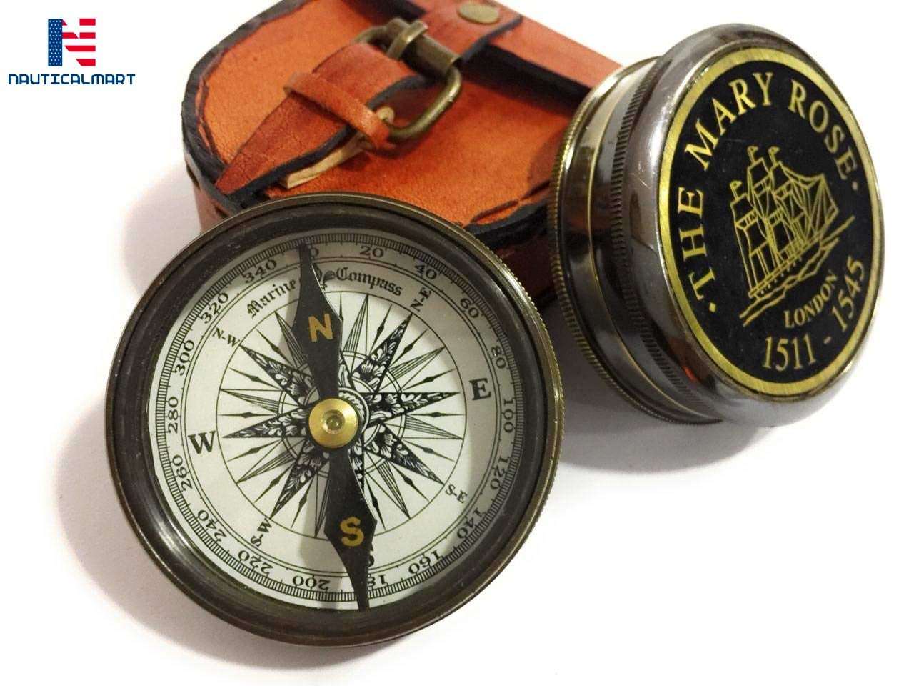 Black Dial Compass, Leather Case view 2
