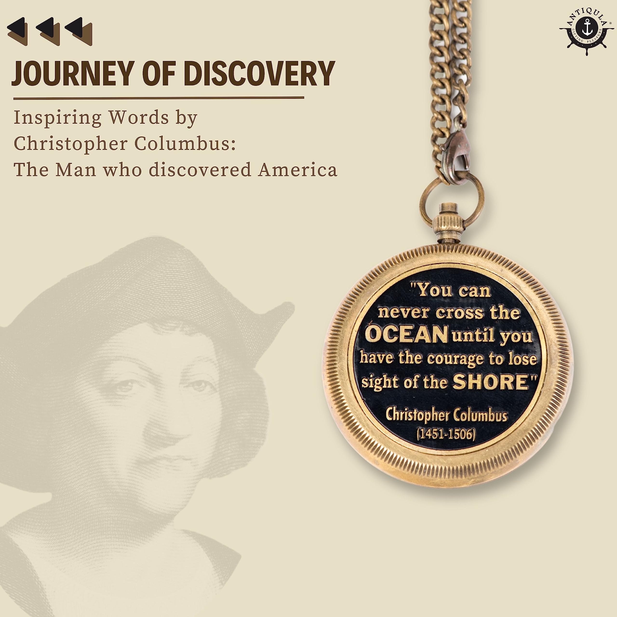 Christopher Columbus Quote Compass, Wooden Box & Gift Box view 5