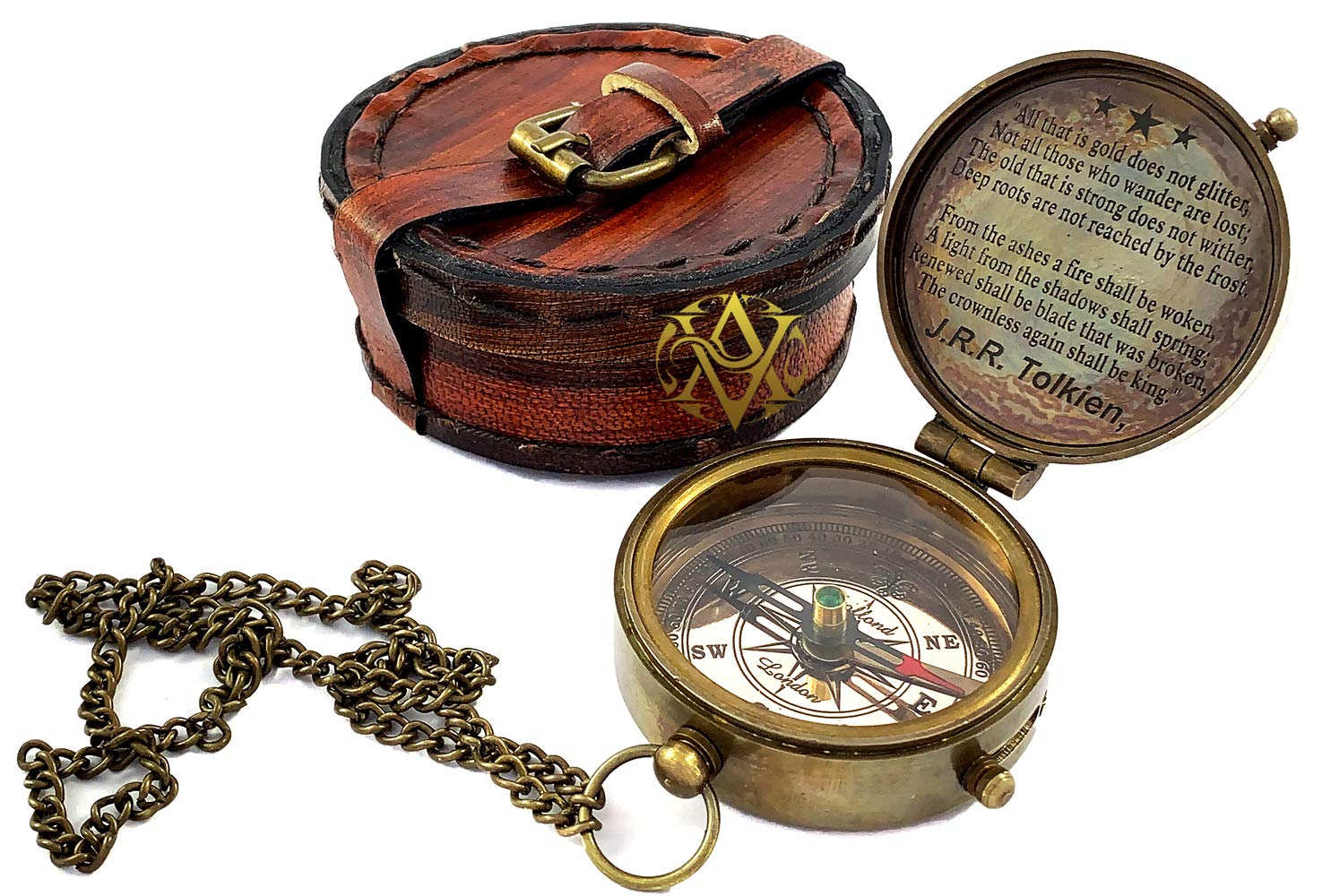 Motivational Compass, Round Leather Case view 3